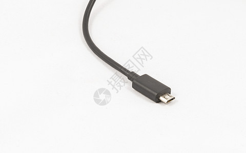 黑色微型USB电缆连续剧网络力量数据收费绳索电话公共汽车电脑宏观图片