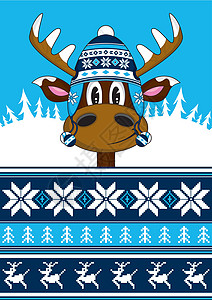 卡通羊毛帽 Reindee鹿角插图雪花驯鹿图片