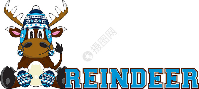 卡通羊毛帽 Reindee手套插图驯鹿鹿角图片