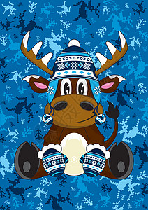 卡通羊毛帽 Reindee插图手套驯鹿鹿角背景图片