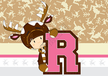 R代表驯鹿女孩教育英语奇装异服动物戏服字母鹿角卡通片语言学习图片