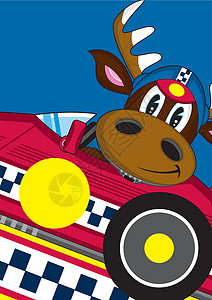 卡通驯鹿赛车驾驶动物运动轮子赛车手司机跑车微笑图片
