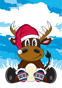 卡通圣圣诞驯鹿组织手套卡通动物鹿角插图驯鹿背景图片