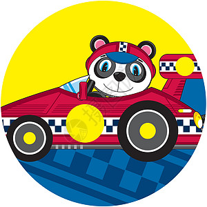 可爱的卡通赛车熊猫微笑动物跑车大熊猫轮子赛车手运动司机背景图片