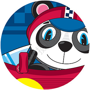 可爱的卡通赛车熊猫赛车手微笑司机动物运动跑车大熊猫背景图片