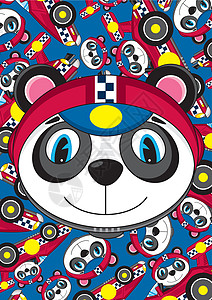 卡通赛车熊猫花纹司机大熊猫运动跑车轮子微笑赛车手动物背景图片
