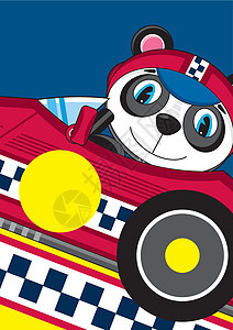 卡通赛车熊猫赛车手运动大熊猫轮子跑车司机动物微笑背景图片