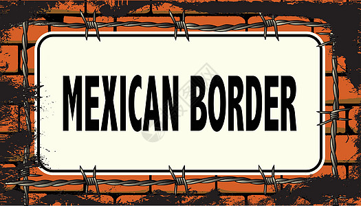 墨西哥边境标志绘画控制插图砖块红色障碍金属图片