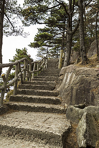 中国黄山地的 石楼梯背景图片