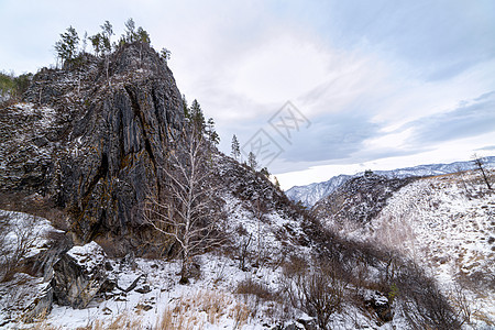 冬日在山区峡谷山脉白色蓝色顶峰旅行公园天空全景旅游岩石图片