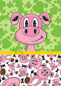 可爱的卡通猪模式插图农家院图案家畜动物背景图片