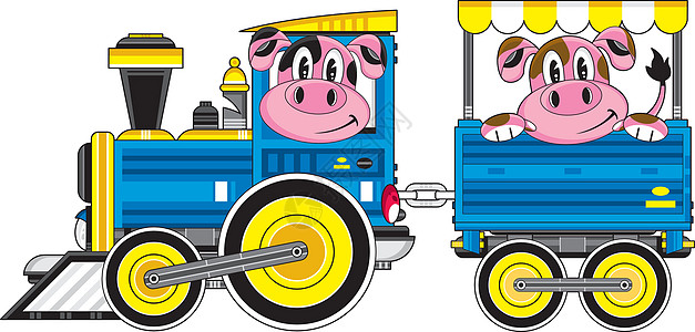 可爱的卡通猪和火车轮子卡通片插图运输乘客烟囱家畜车辆动物蒸汽图片