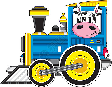 卡通牛和蒸汽火车图片