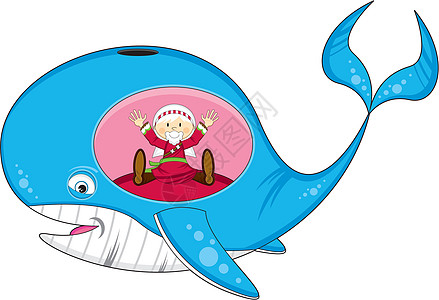 卡通约拿和鲸鱼宗教蓝鲸圣经乐趣海上生活插图背景图片