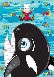 卡通约拿和鲸鱼鲨鱼宗教海上生活插图热带鱼乐趣圣经图片