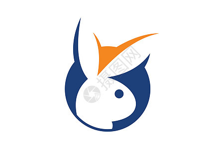 有趣的兔子标志概念可爱的兔子兔子标志模板矢量 ico哺乳动物玩具宠物野兔耳朵白色粉色创造力蓝色卡通片图片