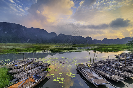 越南宁平Van Long自然保护区有船的风景土地天空场地旅行游客湿地旅游三谷农业自然图片