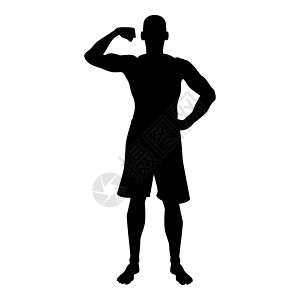 显示二头肌肌肉的健美运动员 健美运动概念剪影前视图图标黑色它制作图案图片