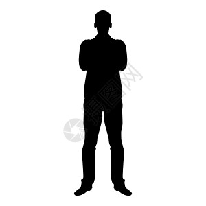 双臂交叉的人信心概念商务人士图标黑色矢量插图平面样式图像工人男人身体套装经理工作老板折叠数字思维图片