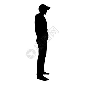 男子站在帽视图中 侧面图标黑色矢量插图平面样式图像运动人士成人商务身体青少年衣服帽衫男性衬衫图片
