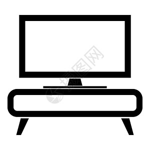 橱柜马桶床头柜上的电视机家庭内部概念图标黑色矢量插图平面样式图像图片