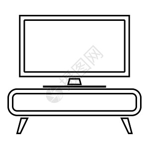 橱柜马桶床头柜上的电视机家庭内部概念图标黑色轮廓矢量插图平面样式图像图片