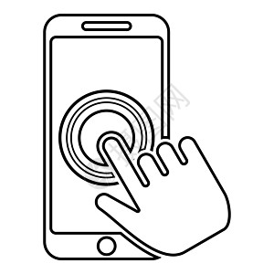 单击触摸屏智能手机现代智能手机用手单击屏幕手指单击手机应用程序手机中的操作使用电话图标黑色轮廓矢量插图平面样式图像图片