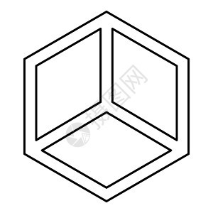 抽象的立方体形状六边形框图标黑色轮廓矢量图平面样式图像创造力正方形商业网络技术插图多边形空白几何学盒子图片