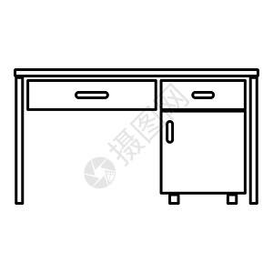 办公桌商务办公桌写字台工作场所在办公室概念图标黑色轮廓矢量插图平面样式图像图片