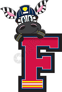 F代表消防员Zebr斑马字母消防队员学习职业教育服务卡通动物意义背景图片