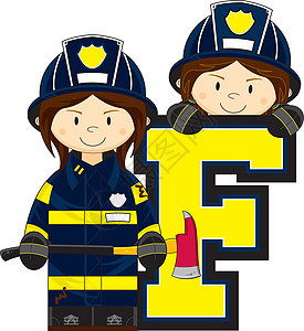 F代表Firema消防员服务卡通字母学习英语教育背景图片