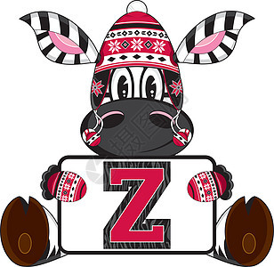 Z代表斑马字母插图教育学习动物卡通意义手套羊毛帽背景图片