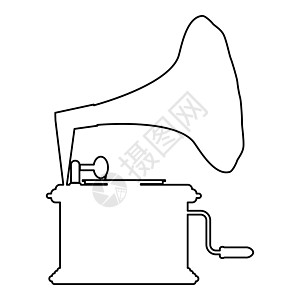 留声机老式转盘黑胶唱片图标轮廓黑色矢量插图平面样式 imag图片