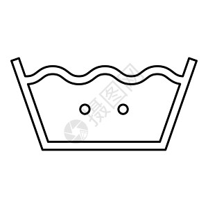 用温水洗衣服护理符号洗涤概念洗衣标志图标轮廓黑色矢量插图平面样式图像图片