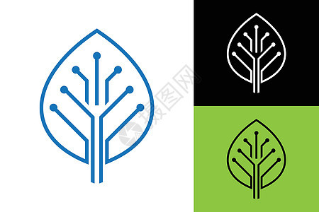 绿色技术标志设计概念叶技术标志设计标识插图电气数据营销生长生活叶子生物活力图片