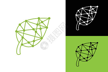 绿色技术标志设计概念叶技术标志设计服务电气网络活力电脑营销数据标识插图生物图片