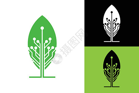 绿色技术标志设计概念叶技术标志设计互联网活力电脑生活电气环境科学营销生长标识图片