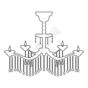 枝形吊灯图标轮廓黑色矢量插图平面样式图像图片