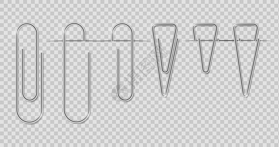 剪辑集 逼真的回形针附加 带阴影的办公室金属活页夹插图床单工作补给品依恋剪纸笔记本邮政笔记夹子图片