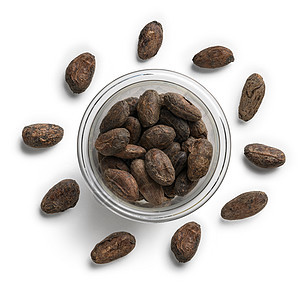 白色背景的可可豆 顶部的视图棕色豆子热带香气黑色团体种子味道食物粮食图片