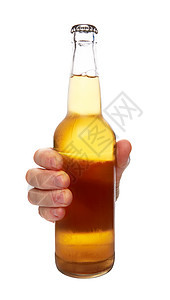 在白色的啤酒酒精瓶子玻璃黄色饮料金子茶点男人图片