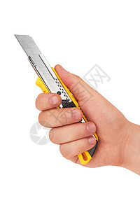 切割刀手指开场白工作刀刃白色塑料木工剃刀金属水平图片