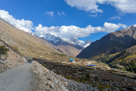 美丽的大喜马拉雅山谷雪线高耸 陡峭的山峰参差不齐 高山冰川 河谷侵蚀和山体滑坡地形 地质环境植物群 动物群 气候旅游森林阳光地方图片