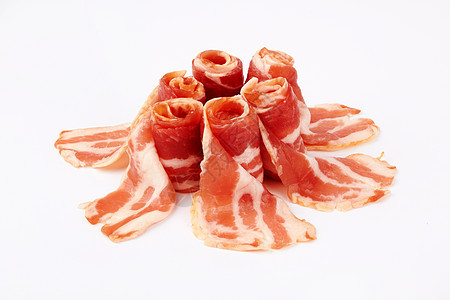 培根切片治愈带子美食小吃烹饪红色猪肉白色早餐熏肉图片
