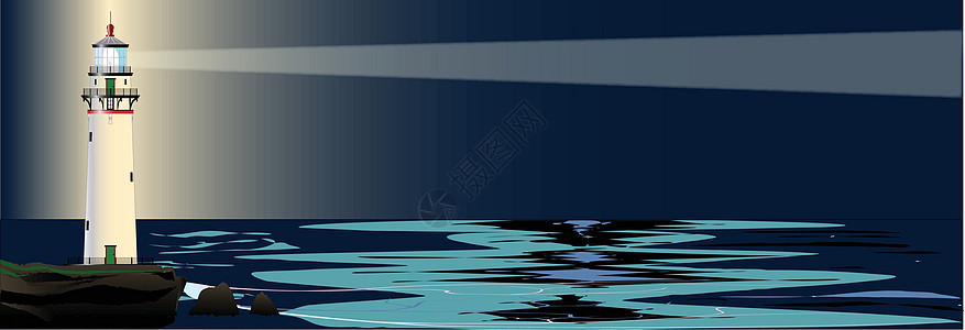 灯塔夜幕背景海岸岩石海岸线投影安全太阳海洋房子照明光束图片
