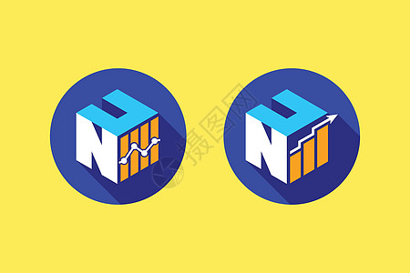 立方体字体 NU 与金融标志标志等距 alphabe商业生长市场投资英语营销几何学图表插图会计图片