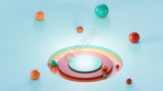 带圆柱体和球体的蓝色表面珍珠等距平台圆柱插图产品创造力展示工作室几何学图片