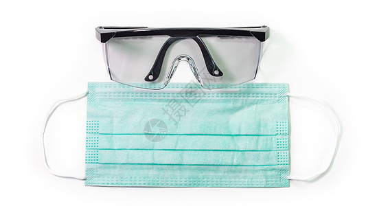抗病毒防护口罩和护眼眼镜外科卫生镜片医疗疾病面具医院药品白色医生背景图片