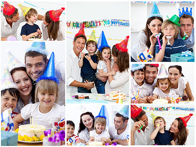家庭在家中一起庆祝生日的家庭的聚众活动图片