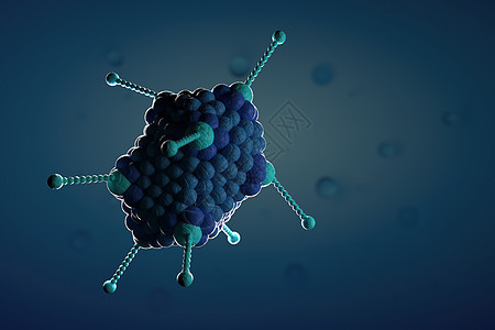 蓝色背景上显微镜 Adoeno 病毒的 3d 插图特写野生动物生物细菌艺术流感生物学科学微生物疾病墙纸图片